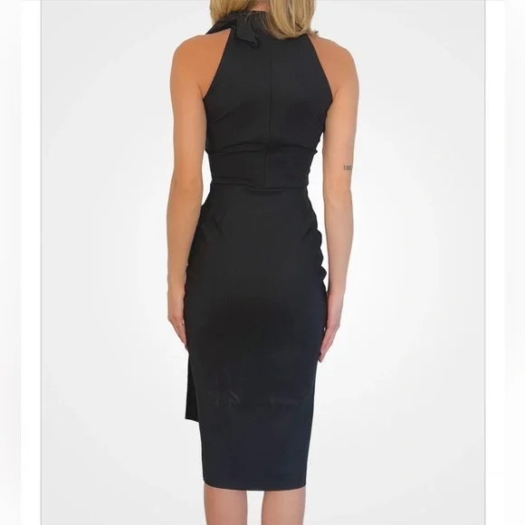 CHIARA BONI Adania Ruffle Jersey Halter Midi Dress - Black Size 12 - Picture 3 of 9